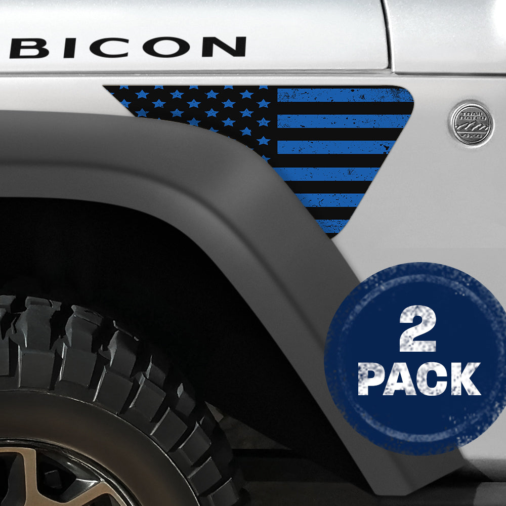 Black and Blue Distressed Flag 2pc Vinyl Fender Decal