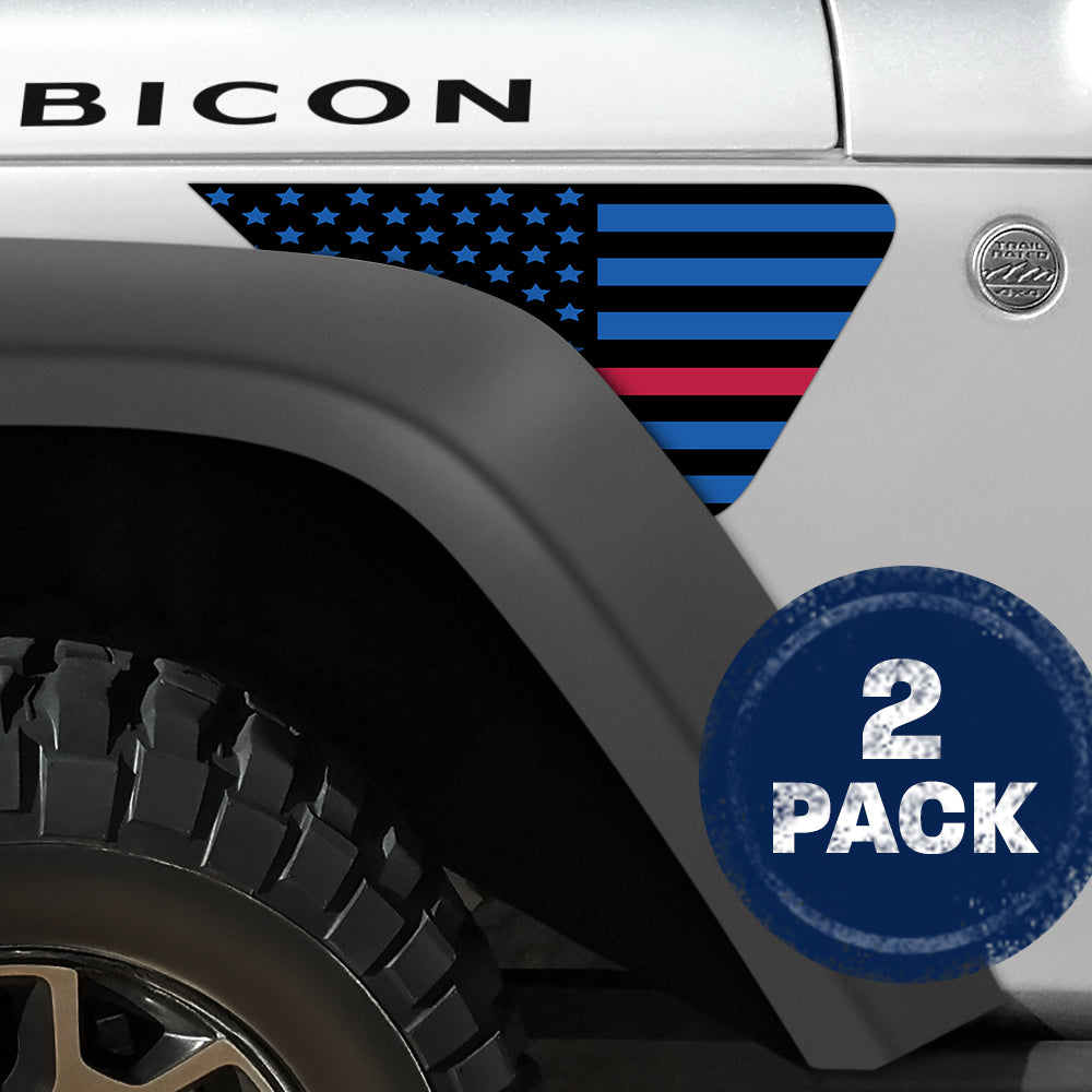 Black and Blue Thin Red Line Flag 2pc Vinyl Fender Decal