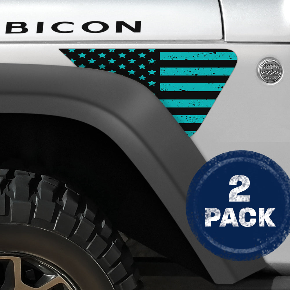 Black and Light Blue Distressed Flag 2pc Vinyl Fender Decal