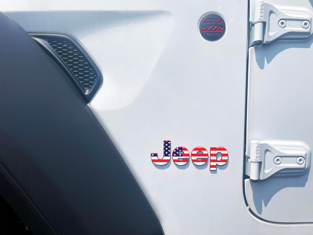 Old Glory Jeep Fender Emblem Overlay Vinyl Decals 2pk
