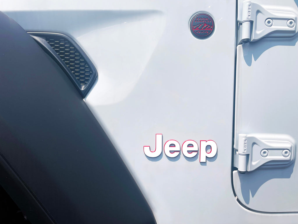 White Jeep Fender Emblem Overlay Vinyl Decals 2pk