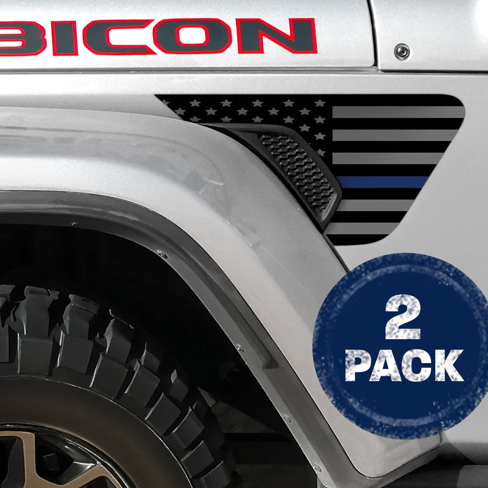 Thin Blue Line American Flag 2pc Vinyl Fender Decal