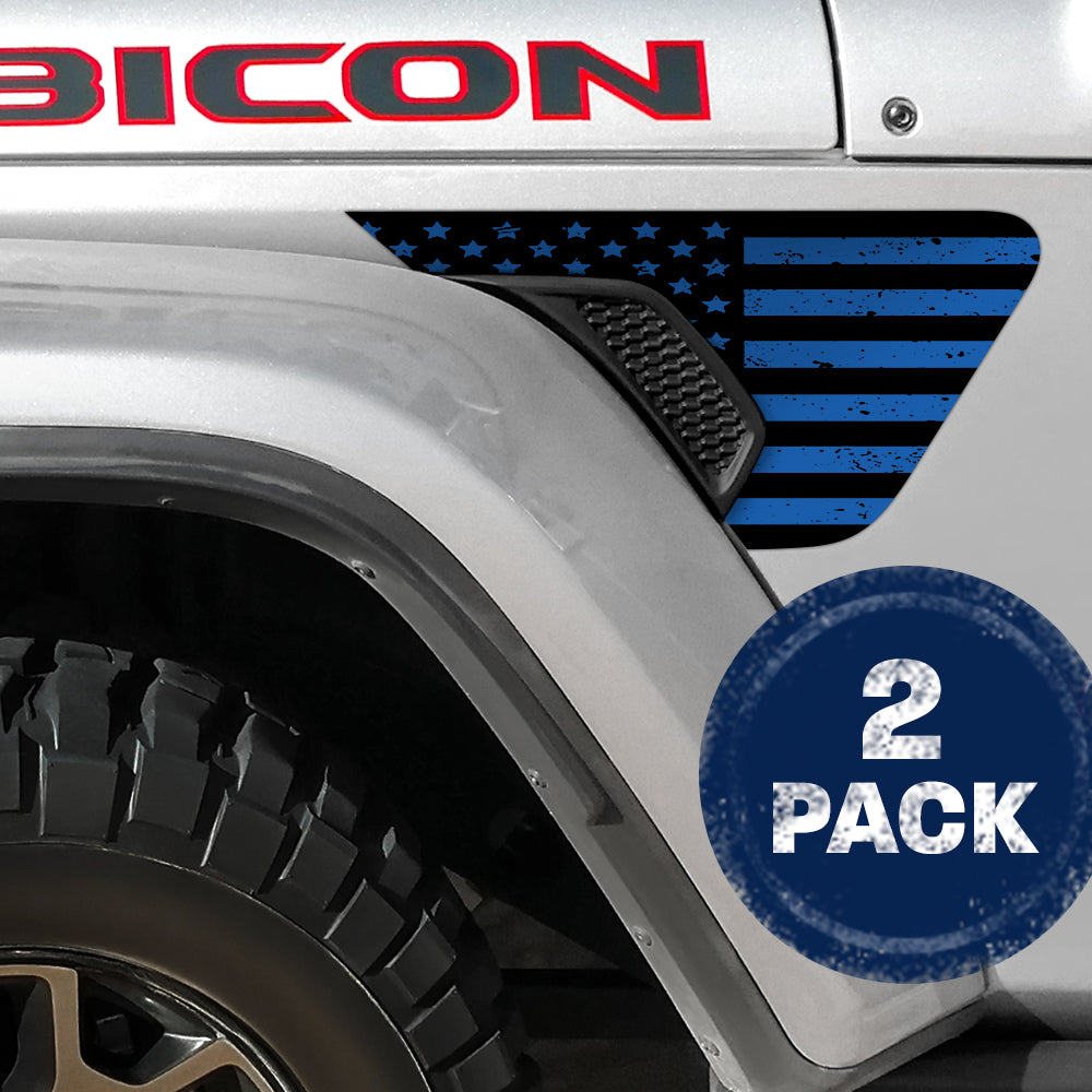 Black and Blue Distressed Flag 2pc Vinyl Fender Decal