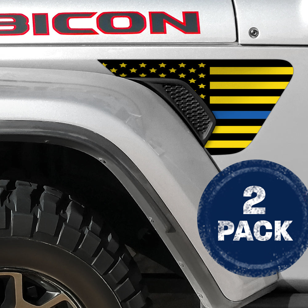 Black and Yellow Thin Blue Line Flag 2pc Vinyl Fender Decal