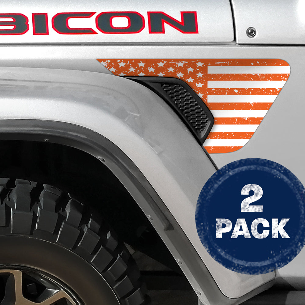 White and Orange Distressed Flag 2pc Vinyl Fender Decal