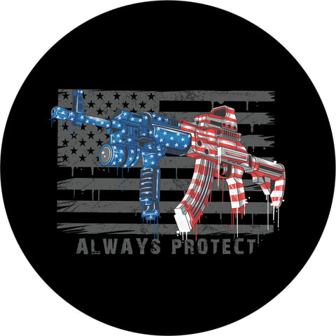 Always Protect American Flag & Gun Spare Tire Cover for Jeep, RV, Camper, Bronco & More