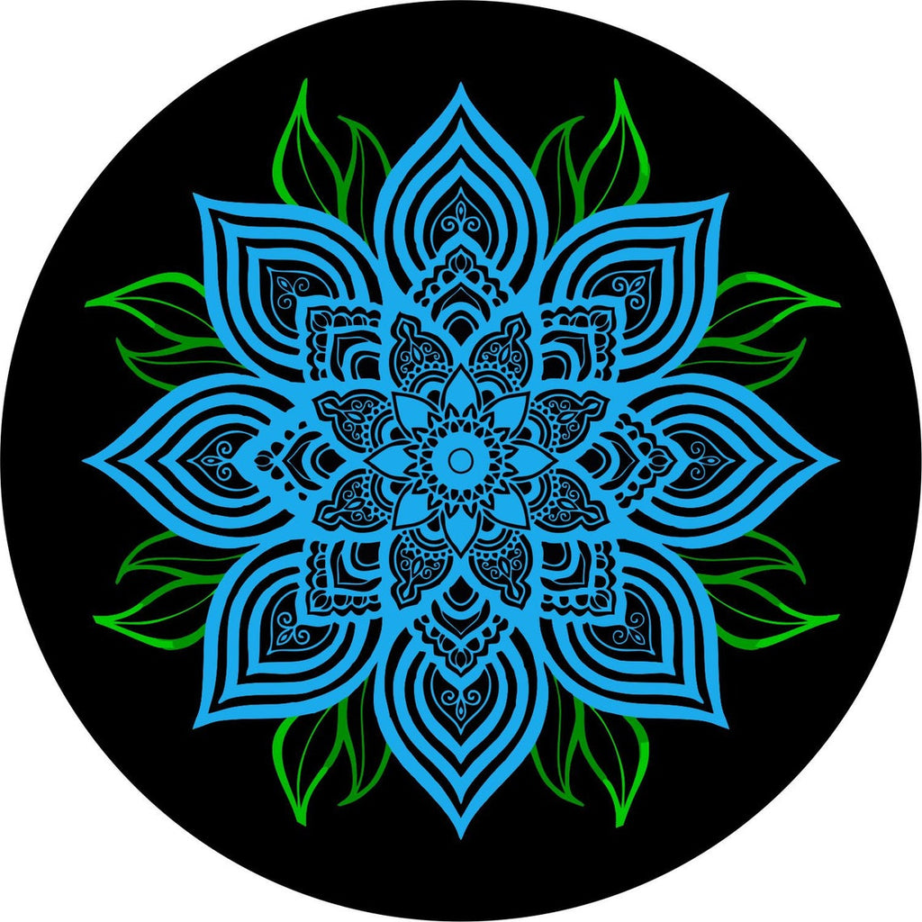 Blue Mandala Flower with Green Leaves