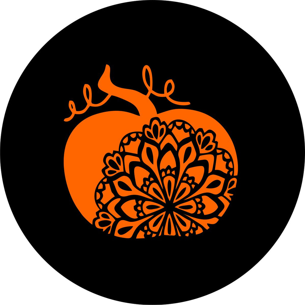 Mandala design inside a orange pumpkin silhouette for a graphic design on a Jeep spare tire cover or any other vehicle tire cover.