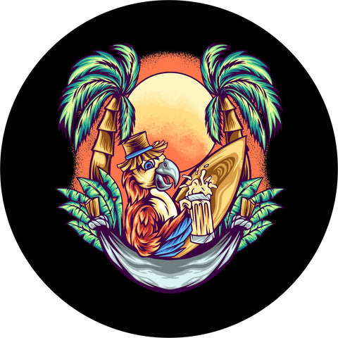 Parrot in a Hammock at Sunset Spare Tire Cover - Jeep, Bronco, RV, Camper, Trailer, Etc.