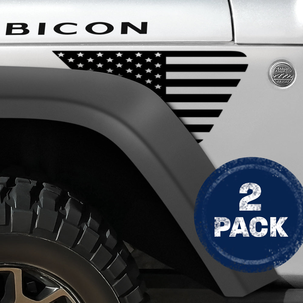 Black & Clear Vinyl American Flag 2pc Vinyl Fender Decal