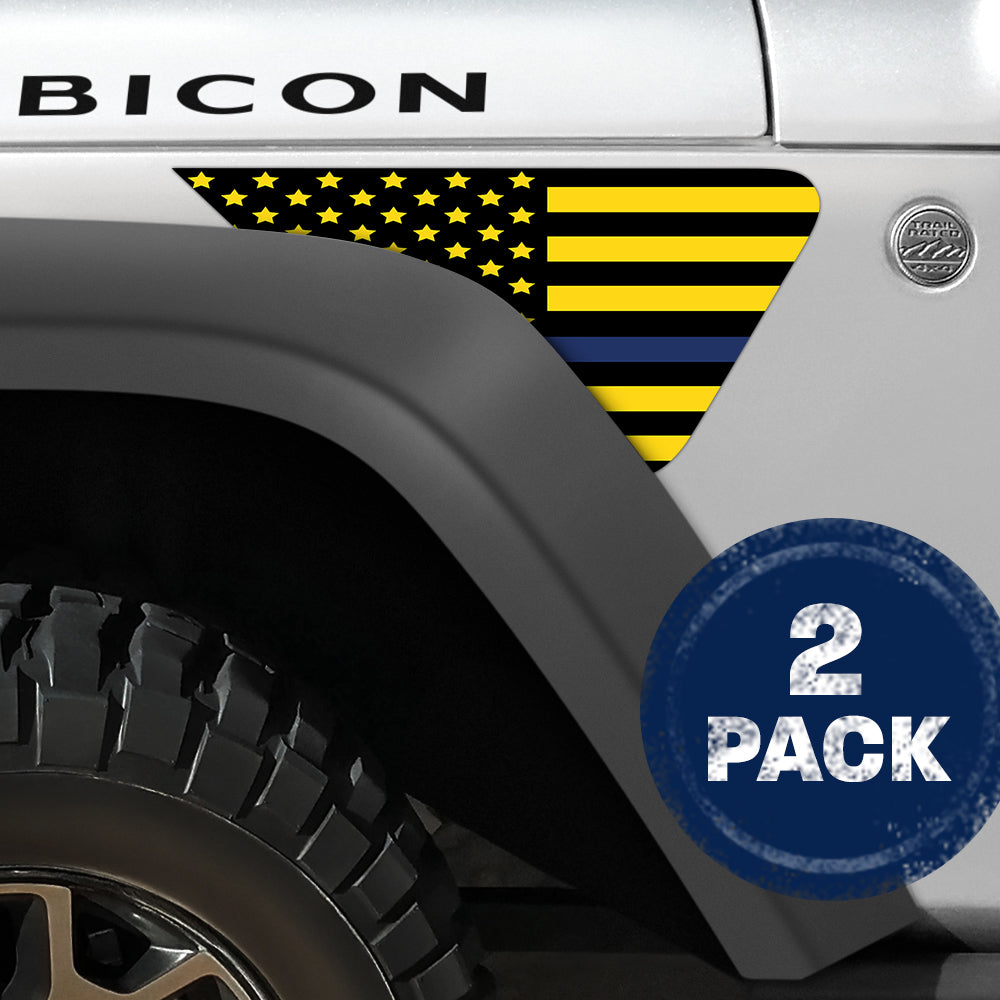 Black and Yellow Thin Blue Line Flag 2pc Vinyl Fender Decal