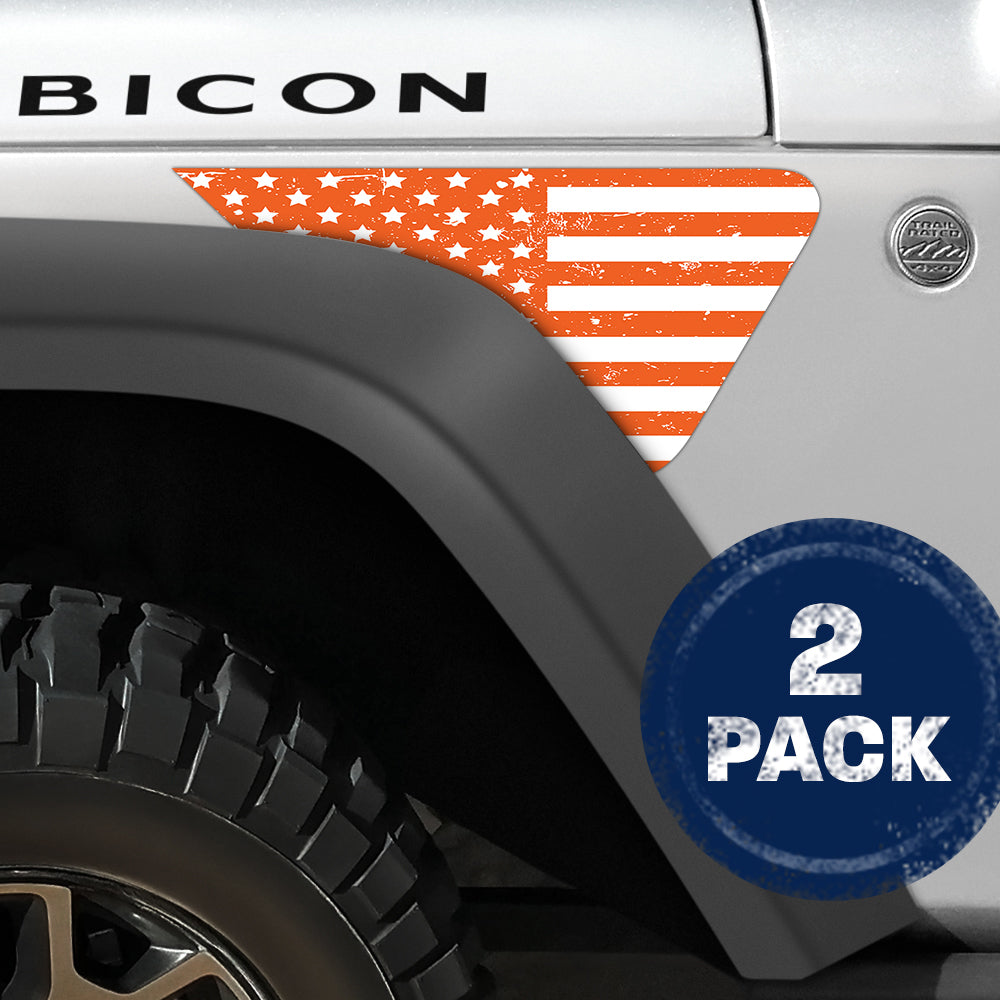 White and Orange Distressed Flag 2pc Vinyl Fender Decal