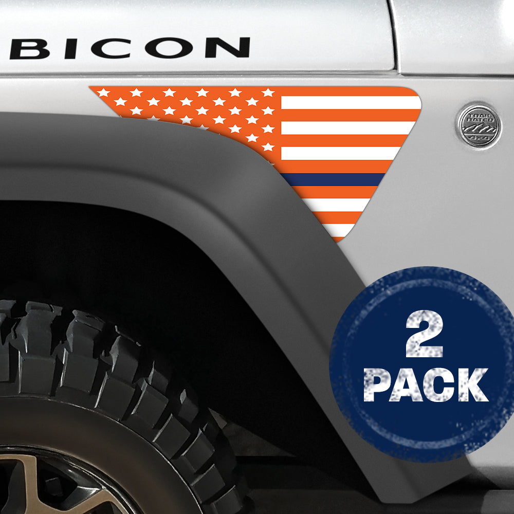 White and Orange Thin Blue Line Flag 2pc Vinyl Fender Decal