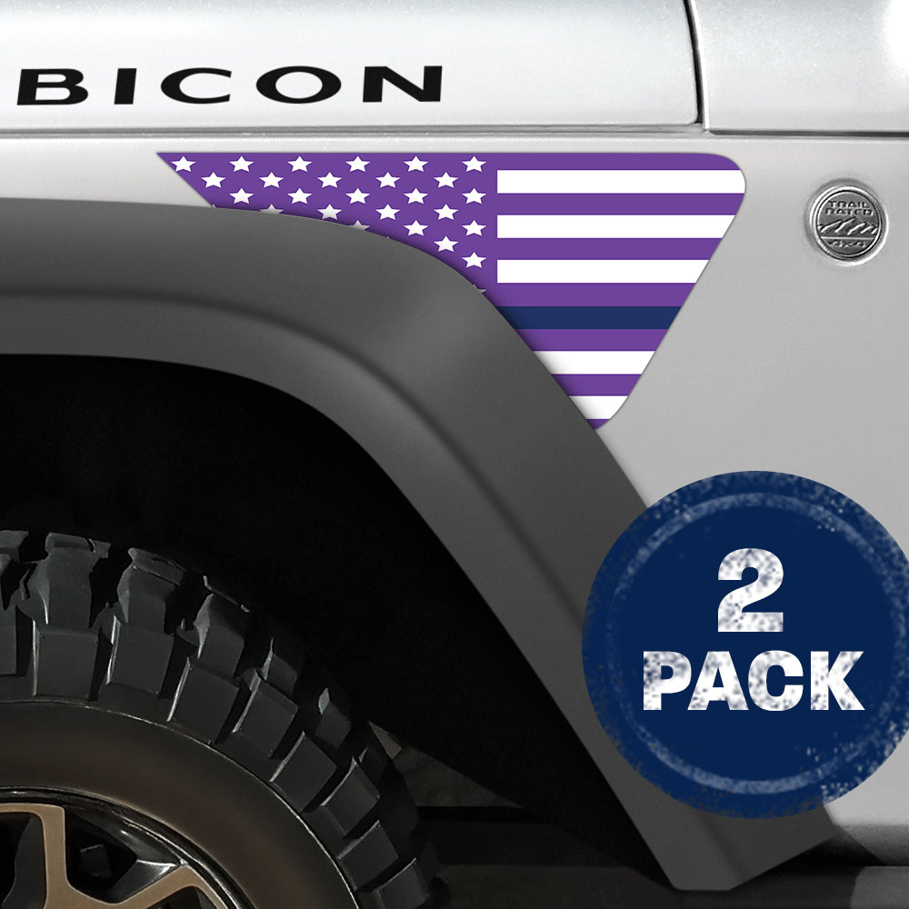 White and Purple Thin Blue Line Flag 2pc Vinyl Fender Decal