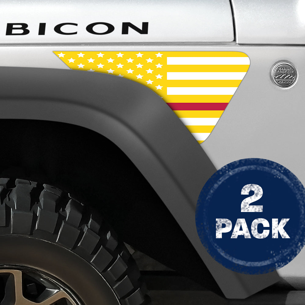 White & Yellow Thin Red Line Flag 2pc Vinyl Fender Decal