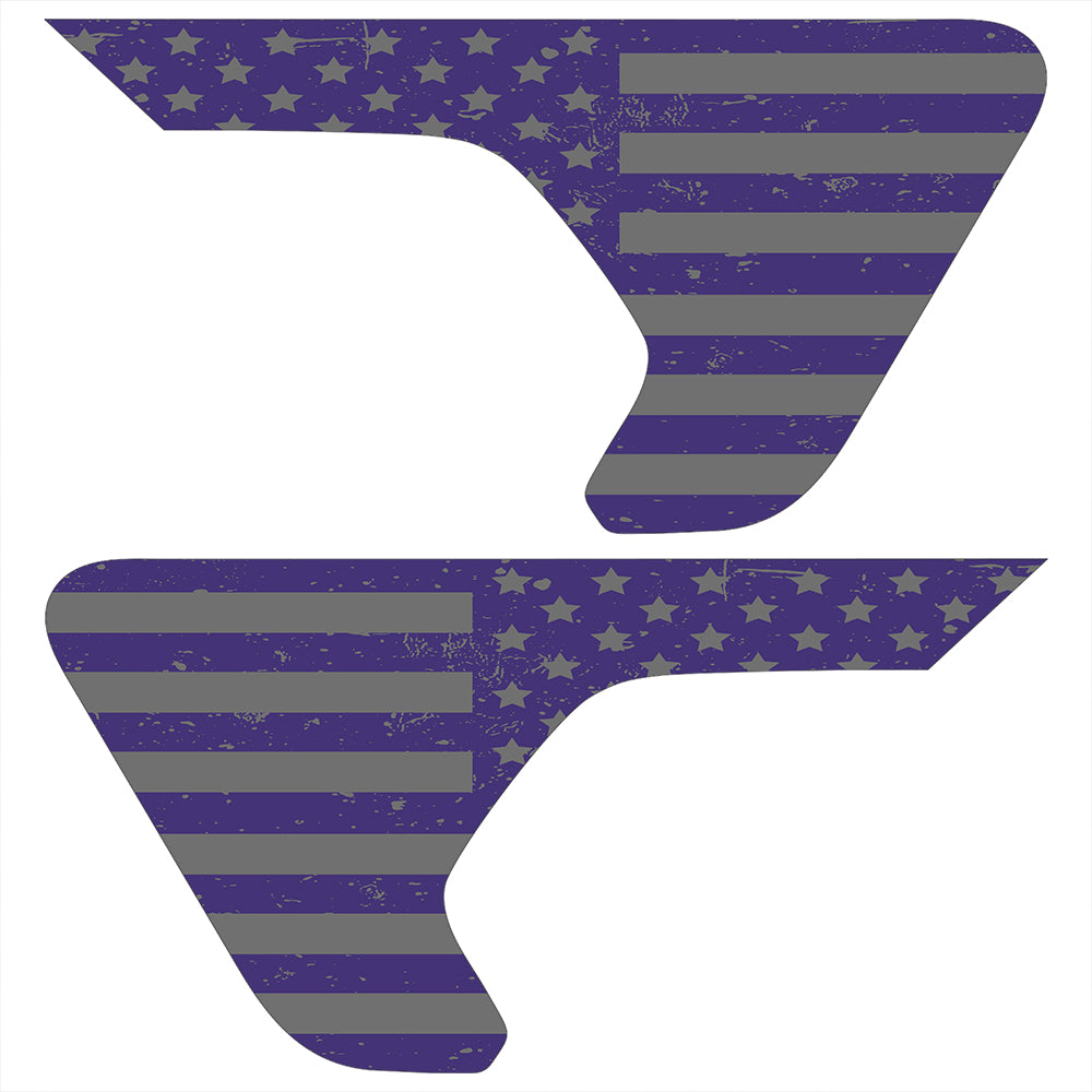 Distressed Purple & Silver Flag 2pc Vinyl Fender Decal