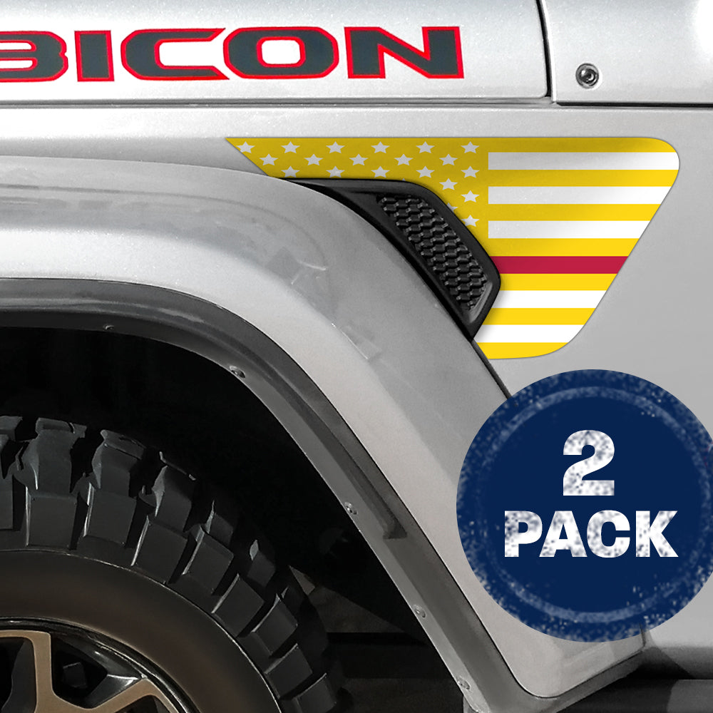 White & Yellow Thin Red Line Flag 2pc Vinyl Fender Decal