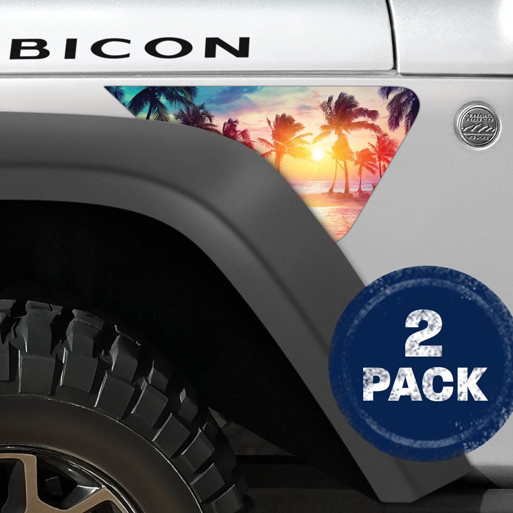 Sunset Palm Trees 2pc Vinyl Fender Decal