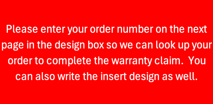 Instructing to enter an order number for warranty claim.
