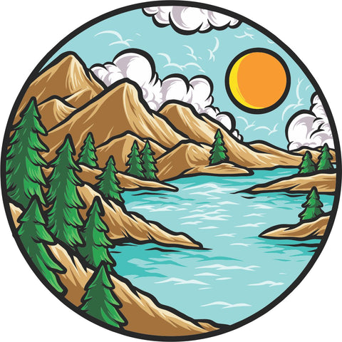 Artsy Scenic Mountain Views Creative Spare Tire Cover for Campers, RV, Bronco, Jeep, +