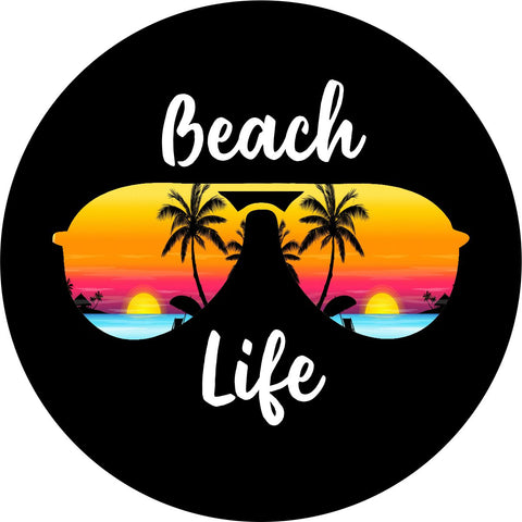 Beach Life Sunglasses Sunset Tropical Spare Tire Cover for Jeep, Bronco, RV & More