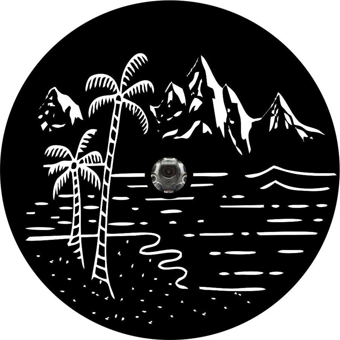 Beach with Palm Tress and Mountains (any color)