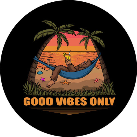 Good Vibes Only Sasquatch Bigfoot Tire Cover for Bronco, RV, Jeep, Camper, Etc.