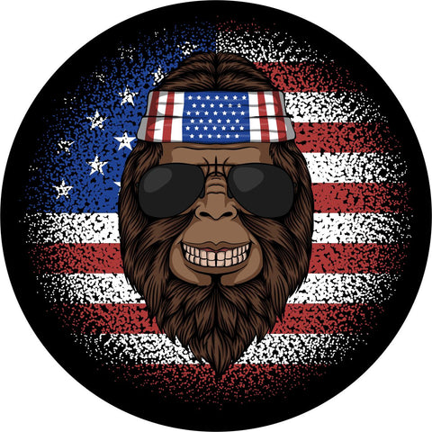 Hippie American Flag Bigfoot Sasquatch Spare Tire Cover