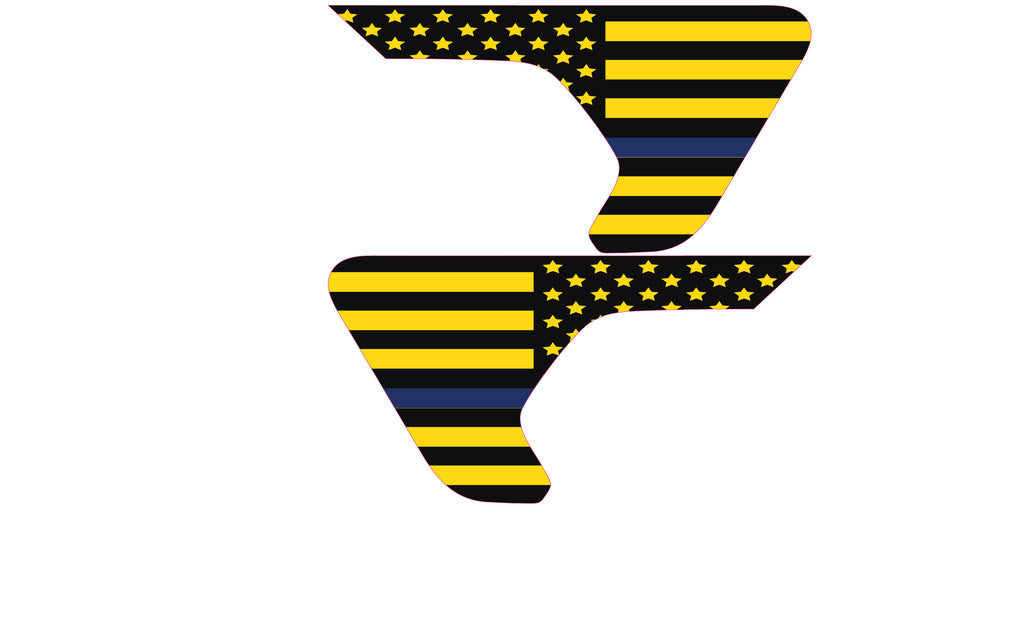 Black and Yellow Thin Blue Line Flag 2pc Vinyl Fender Decal