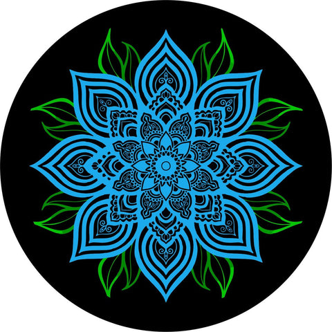 Blue Mandala Flower with Green Leaves