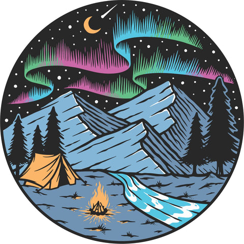 Camping Under the Northern Lights Spare Tire Cover - Jeep, Bronco, Camper, RV, & More