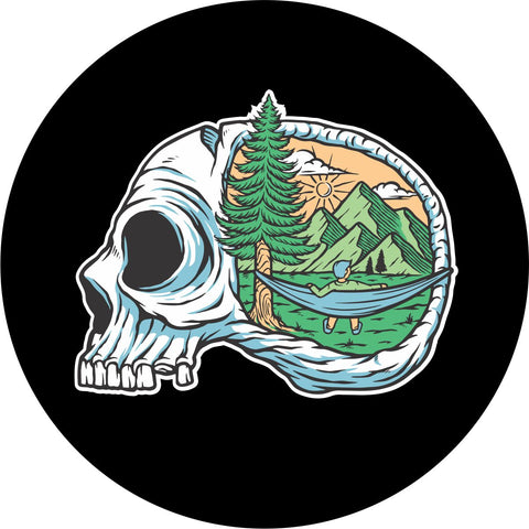 Camping Until I Die Skull Spare Tire Cover for Jeep, Bronco, RV, Camper, & More