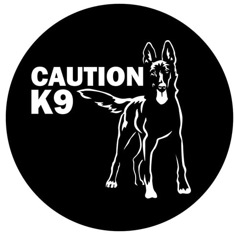 Belgian Malinois - Caution K9 Spare Tire Cover - Jeep, RV, Camper, Bronco & More