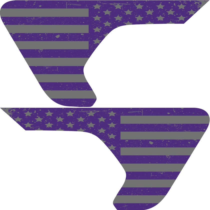 Distressed Purple and Silver Flag 2pc Vinyl Fender Decal