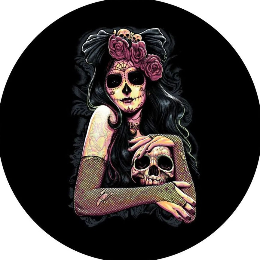 Beautiful Sugar Skull Skeleton Woman Spare Tire Cover Design