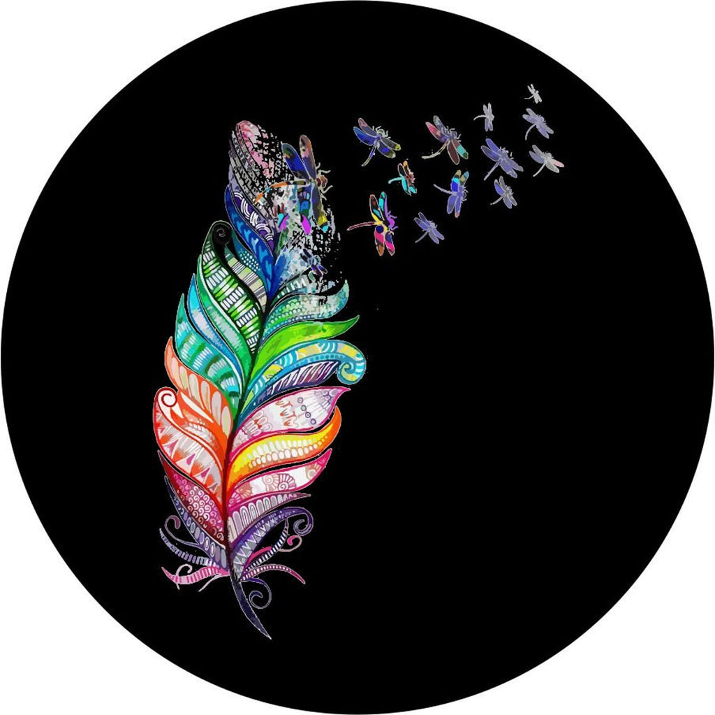 Colorful Feather with Dragonflies