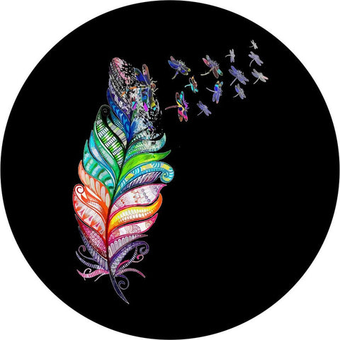 Colorful Feather with Dragonflies