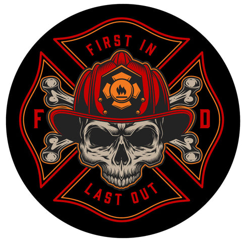 Firefighter Skull Spare Tire Cover for Jeep, RV, Camper, Bronco & More