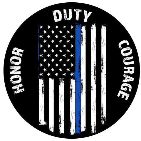 Thin Blue Line Flag + Honor, Duty, Courage Spare Tire Cover