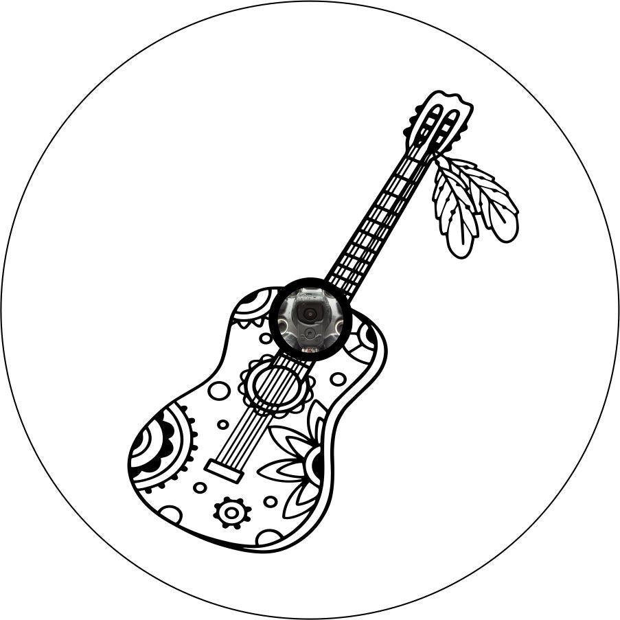 BOHO Acoustic Guitar with Flowers and Feathers