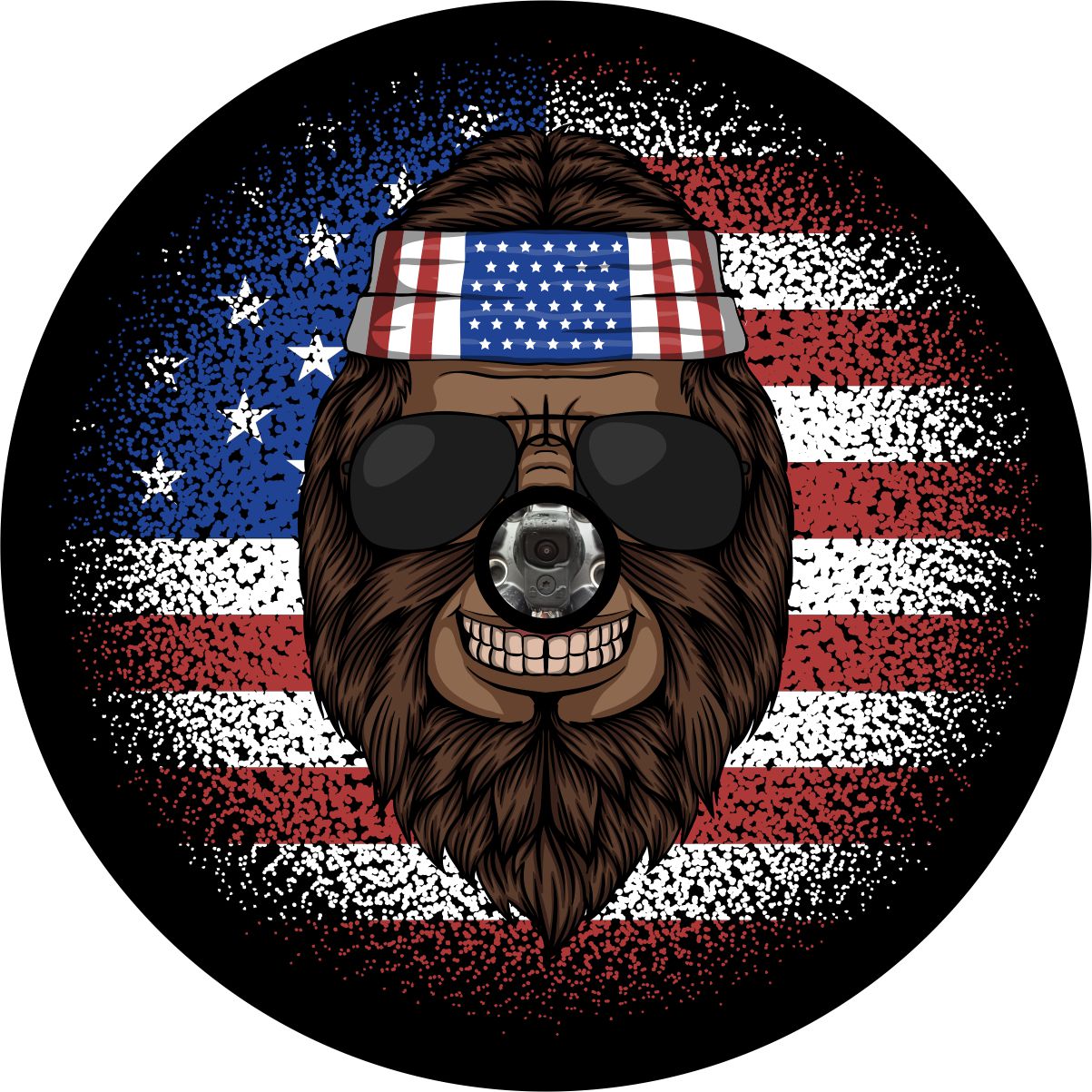 Bigfoot or Sasquatch American Flag Spare Tire Cover for any Vehicle, Make, Model and Size newest