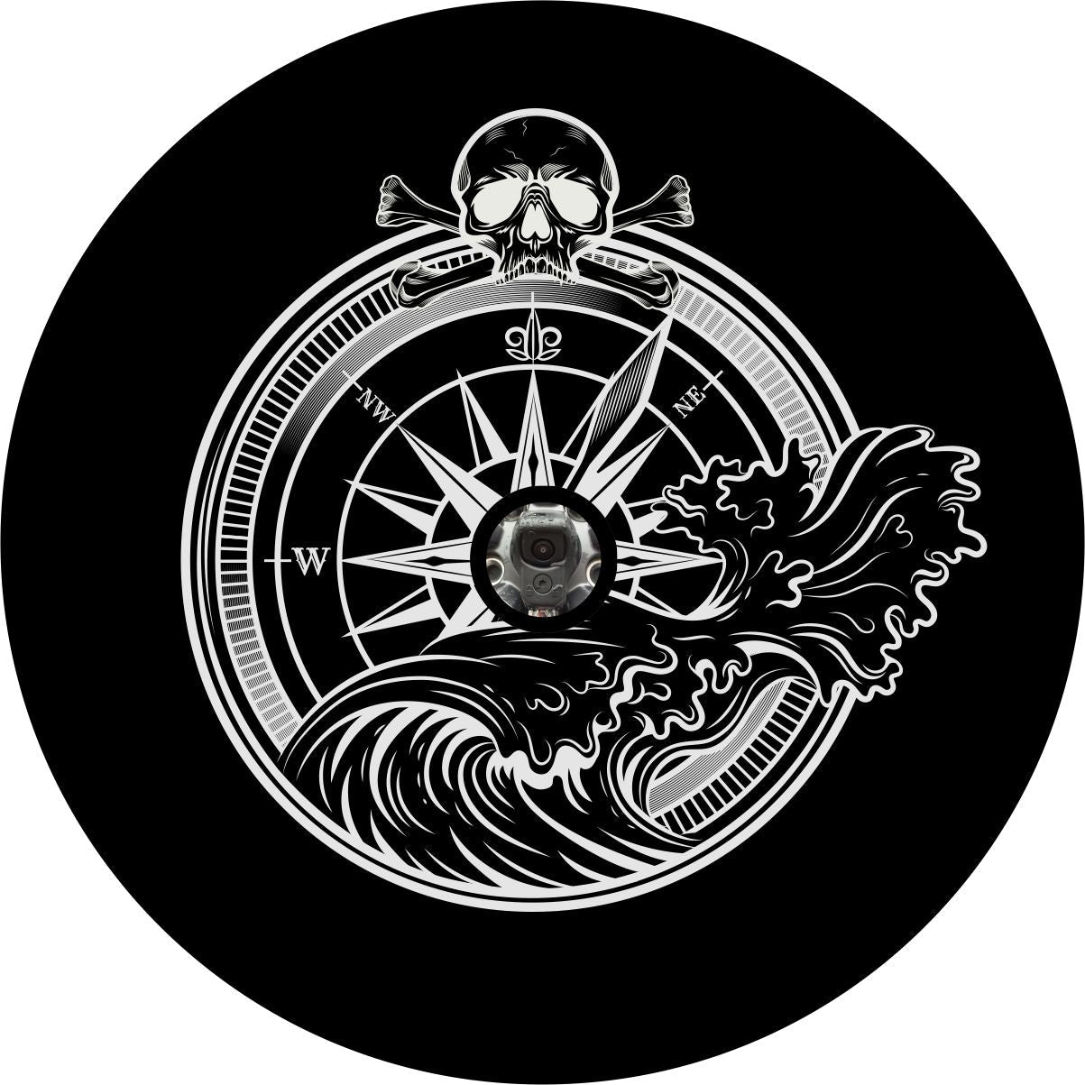 Pirate Skull & Compass Crashing Wave Spare Tire Cover - Jeep, Bronco, RV,  Camper, & More