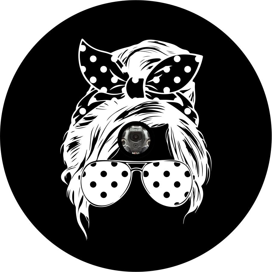 Messy Bun Girl with Sunglass (Beach Please) Spare Tire Cover for any Vehicle, Make, Model high quality and Size