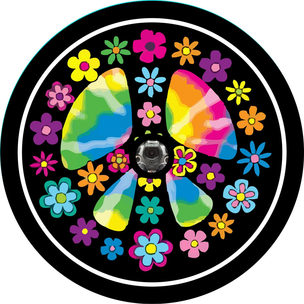 Hippie Style Peace Sign Flower Tie Dye - Spare Tire Cover Design