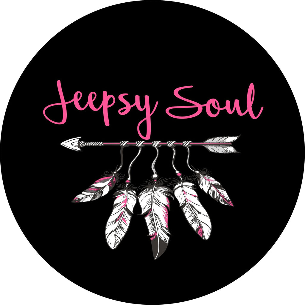 Jeepsy Soul with an Arrow and feather spare tire cover for Jeep design in pink