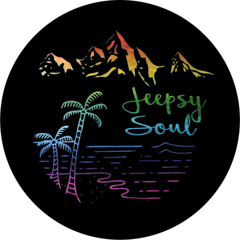 Jeepsy Soul Tropical Mountains Rainbow Spare Tire Cover for Jeep
