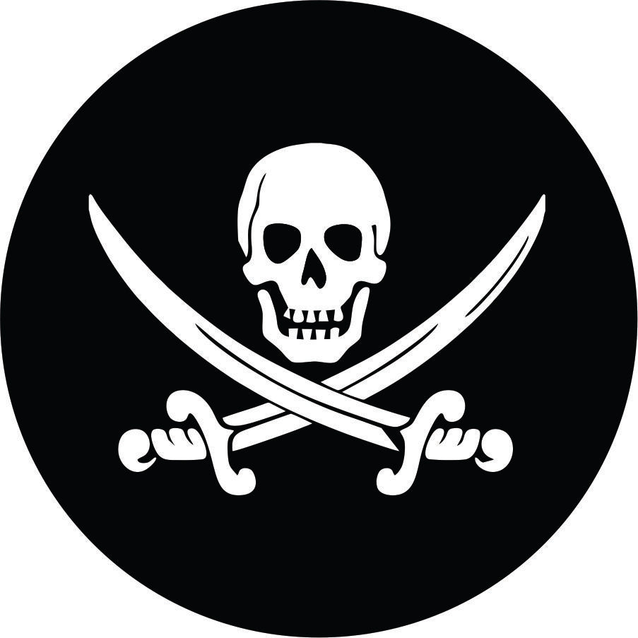 Black with white Jolly Roger Pirate Skull & Swords Tire Cover for Jeep, Camper & More