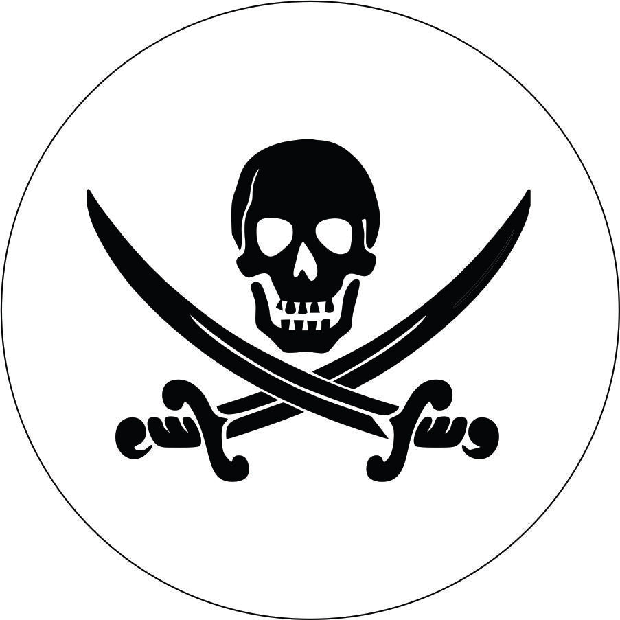 White with black Jolly Roger Pirate Skull & Swords Tire Cover for Jeep, Camper & More