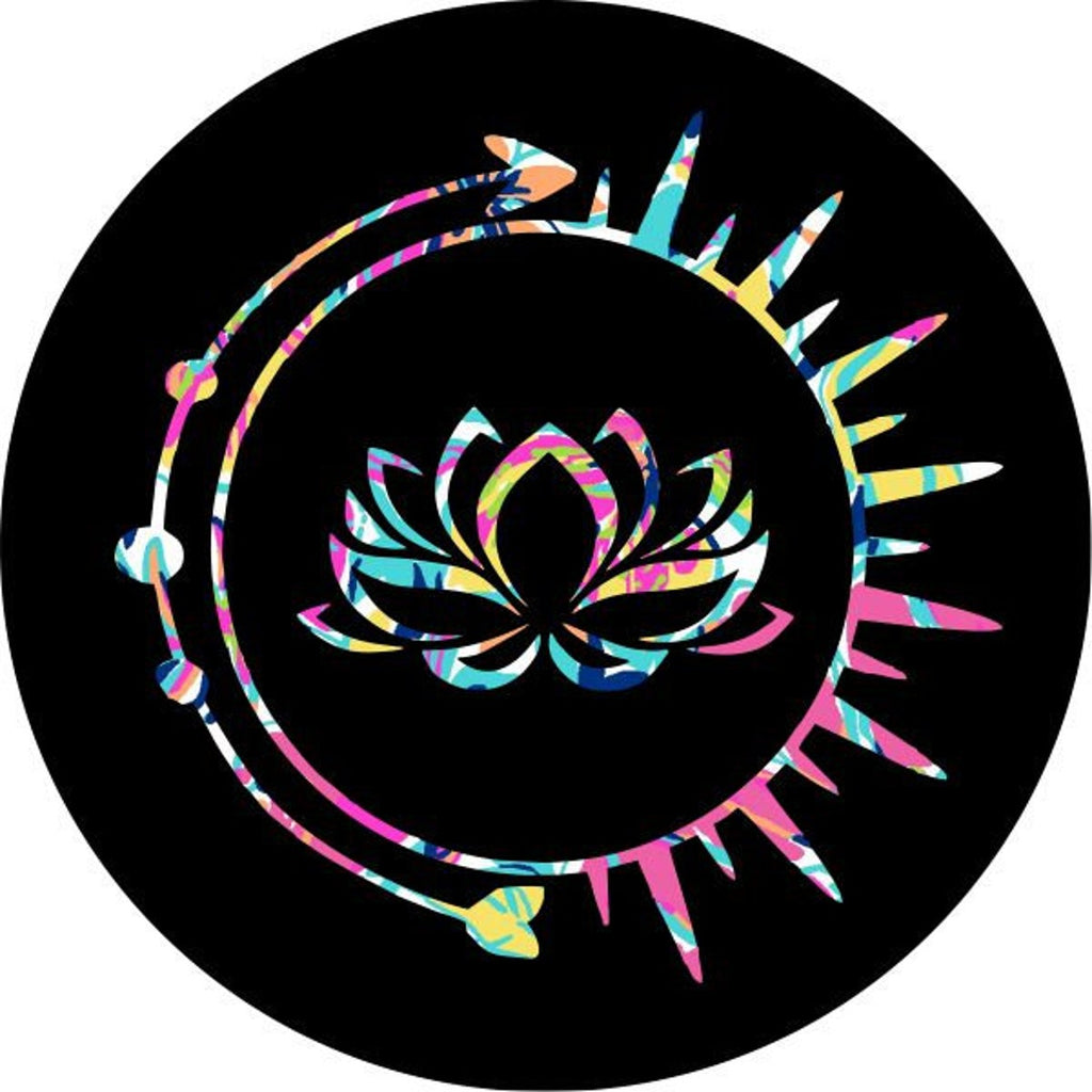 Tie-Dye Lotus Flower Inside the Sun With an arrow detail spare tire cover design