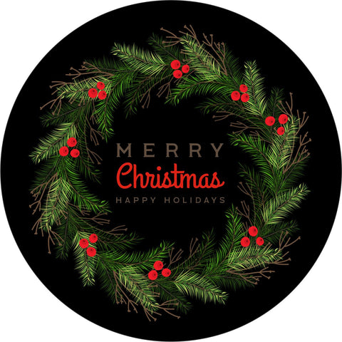 Merry Christmas Wreath Spare Tire Cover - Jeep, Bronco, RV, Camper & More